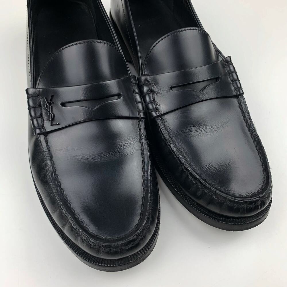 Saint Laurent YSL Loafers Black Leather Women's 39 US 9 - Picture 4 of 16